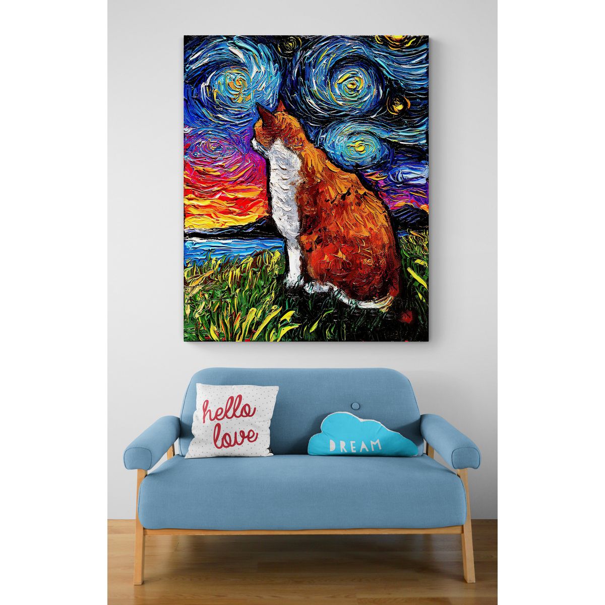 TAYRONA STORE - Cuadro Lienzo Para Habitaciones Noche Estrellada Gatos 229 100x135cm