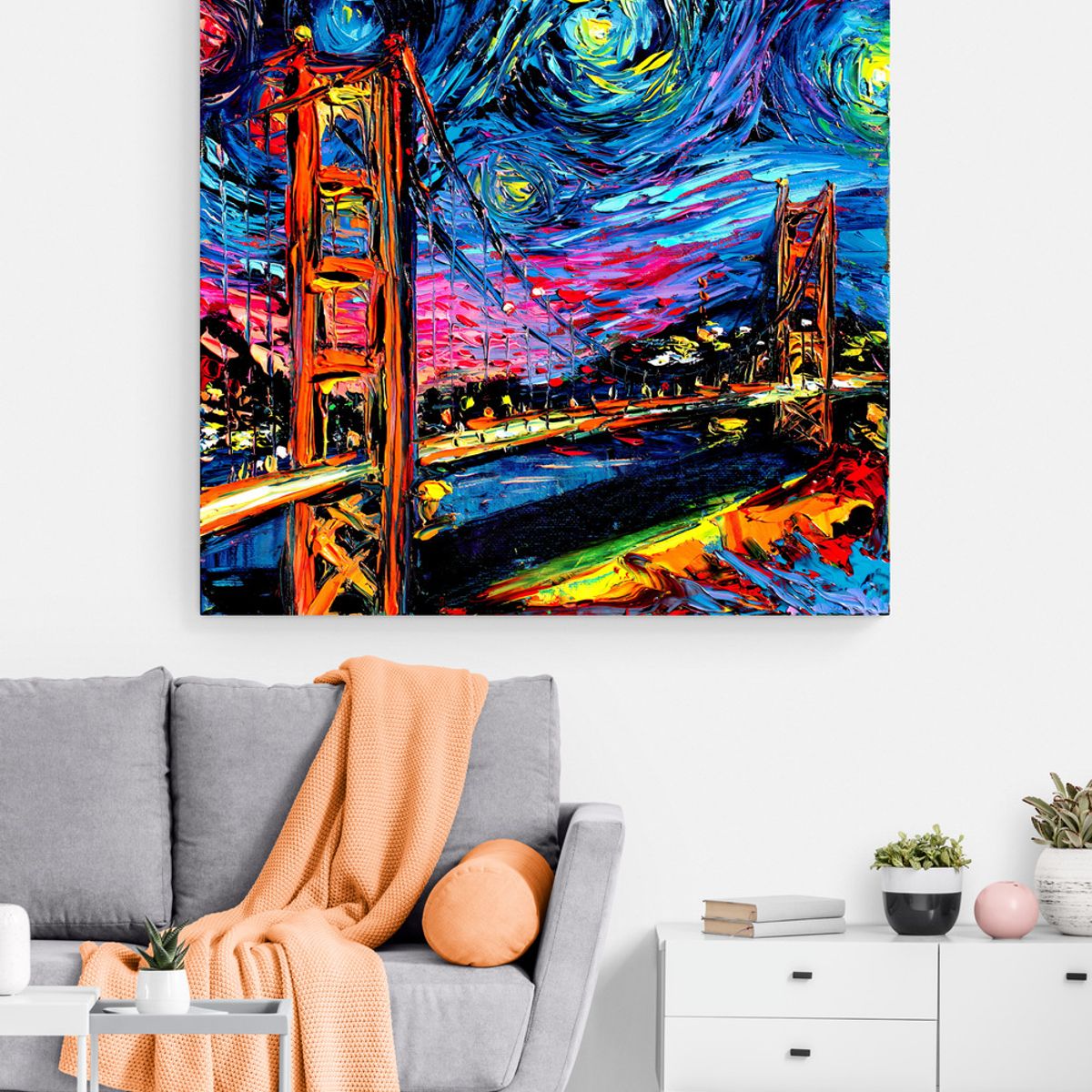 TAYRONA STORE - Cuadro Lienzo Para Habitaciones Noche Estrellada GoldGate 60x60cm