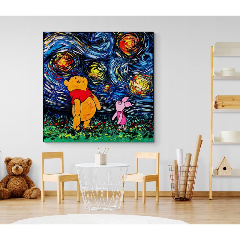 TAYRONA STORE - Cuadro Lienzo Para Habitaciones Noche Estrellada Winnie Pooh 90x90cm