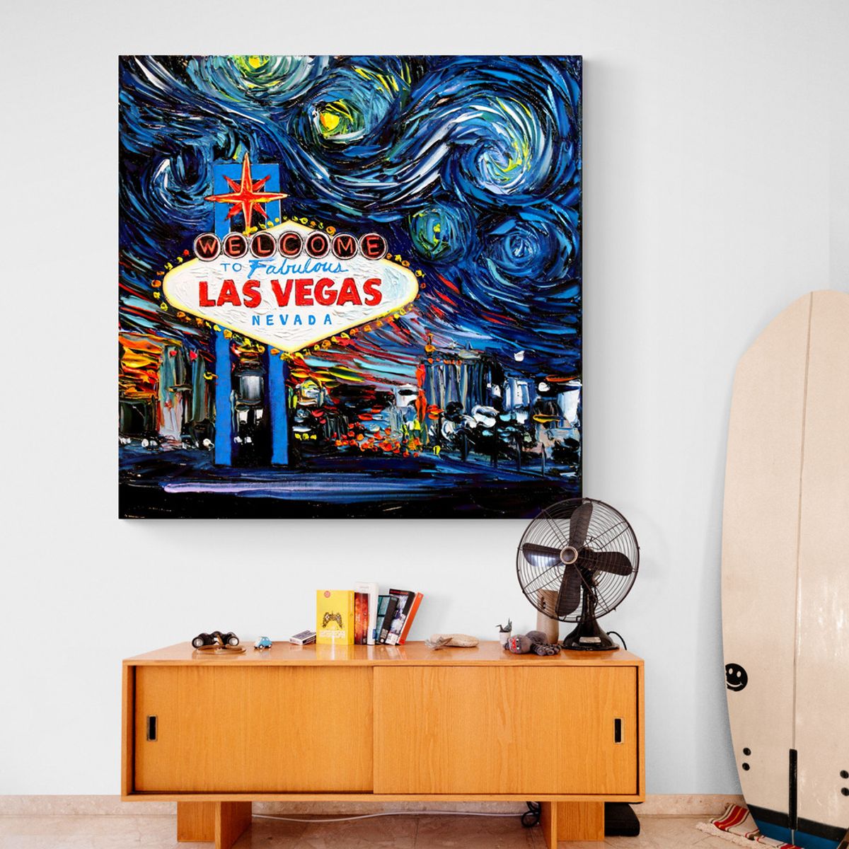 TAYRONA STORE - Cuadro Lienzo Para Habitaciones Noche Estrellada Las Vegas 50x50cm