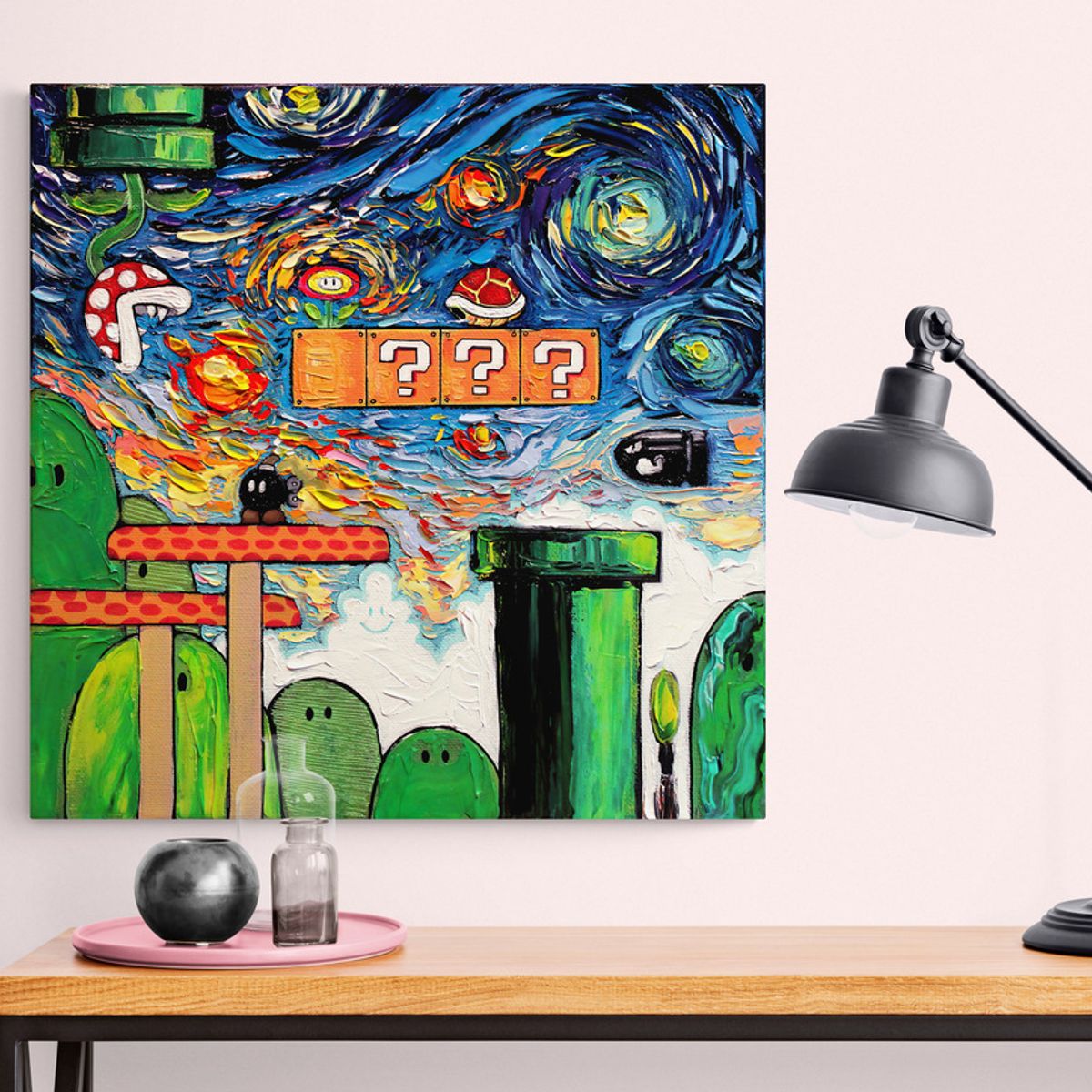 TAYRONA STORE - Cuadro Lienzo Para Habitaciones Noche Estrellada Mario 03 70x70cm