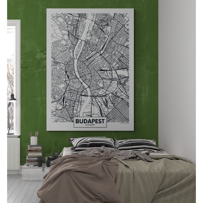 TAYRONA STORE - Cuadro En Lienzo Para Habitaciones Mapa Ciudad Budapest 50x70cm