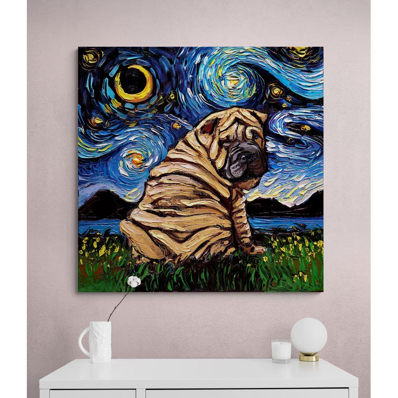 TAYRONA STORE - Cuadro Lienzo Para Habitaciones Noche Estrellada Sharpei Night 60x60cm