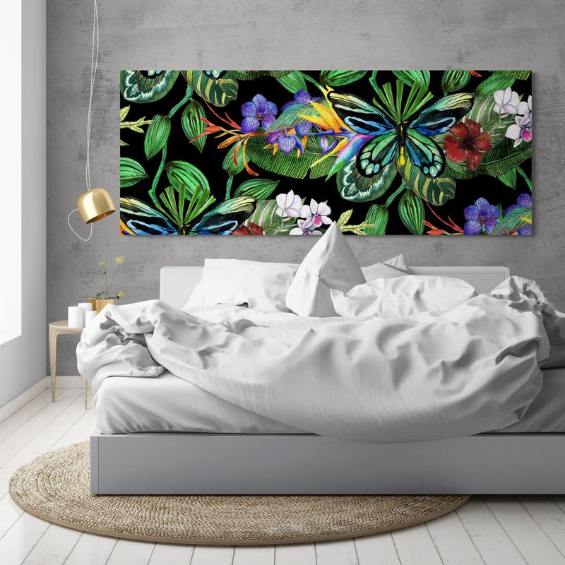 TAYRONA STORE - Cuadro En Lienzo Para Habitaciones Hojas Verdes 05 Mariposa 150x60cm