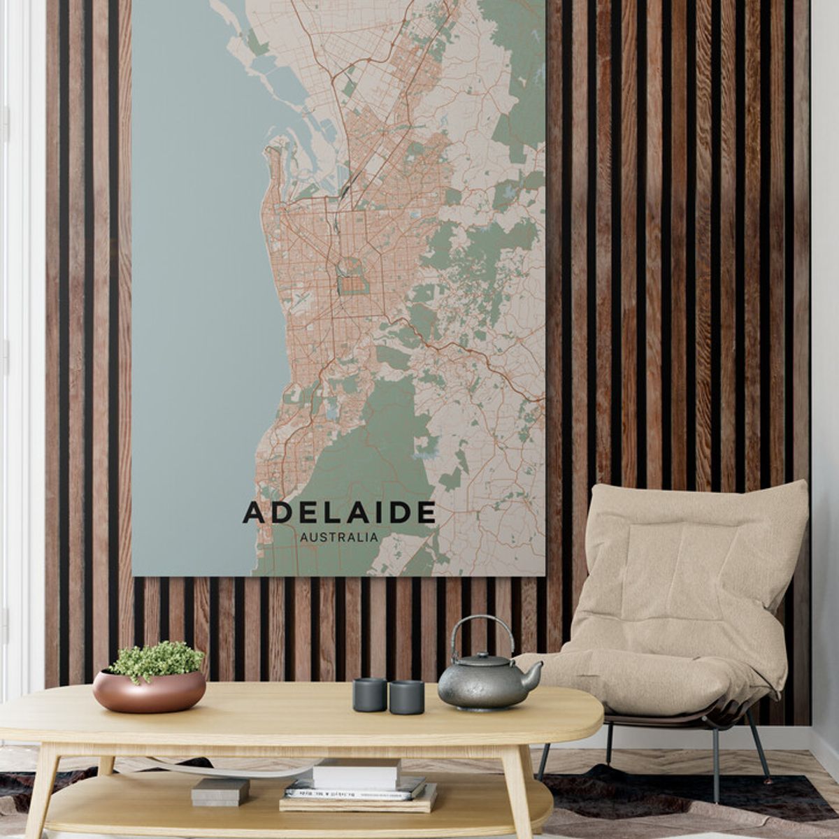 TAYRONA STORE - Cuadro En Lienzo Para Habitaciones Mapa Ciudad Adelaide 001 70x100cm.