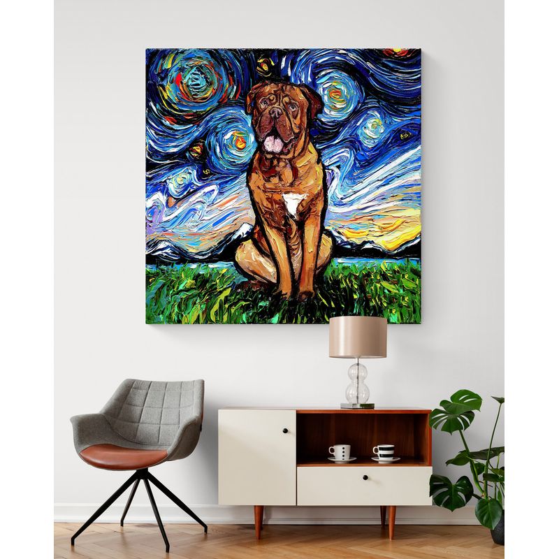 TAYRONA STORE - Cuadro Lienzo Noche Estrellada Perro Dogue De Bordeaux Night 90x90cm