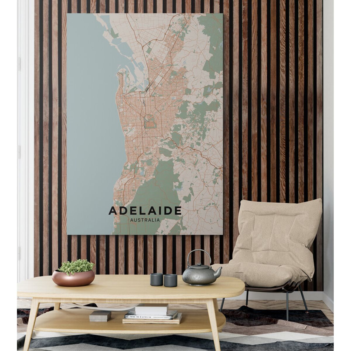 TAYRONA STORE - Cuadro En Lienzo Para Habitaciones Mapa Ciudad Adelaide 001 50x70cm