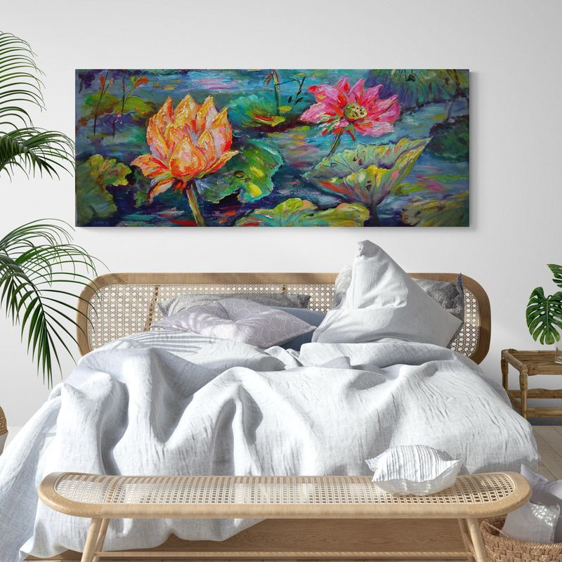 TAYRONA STORE - Cuadro Lienzo Habitaciones Pintura Flor De Loto 046 100x40cm