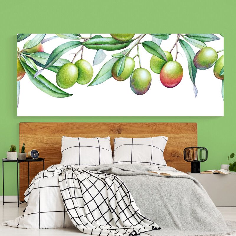TAYRONA STORE - Cuadro En Lienzo Para Habitaciones Hojas Verdes Olivas 114 100x40cm