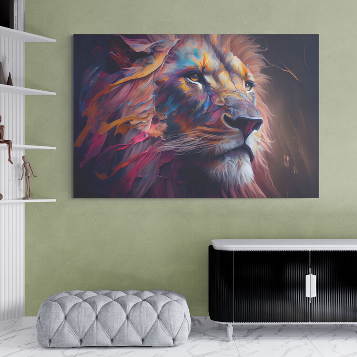 TAYRONA STORE - Cuadro Lienzo Para Habitaciones Pintura Leon Colores 093 50x35cm