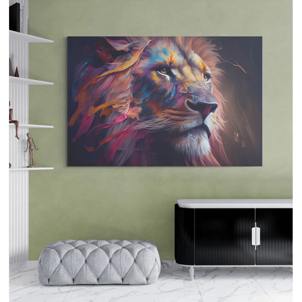 TAYRONA STORE - Cuadro Lienzo Para Habitaciones Pintura Leon Colores 093 50x35cm