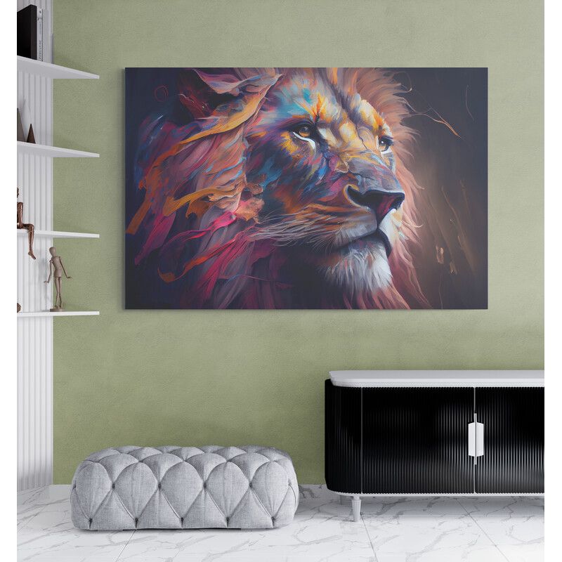 TAYRONA STORE - Cuadro En Lienzo Para Habitaciones Pintura Leon Colores 093 50x35cm