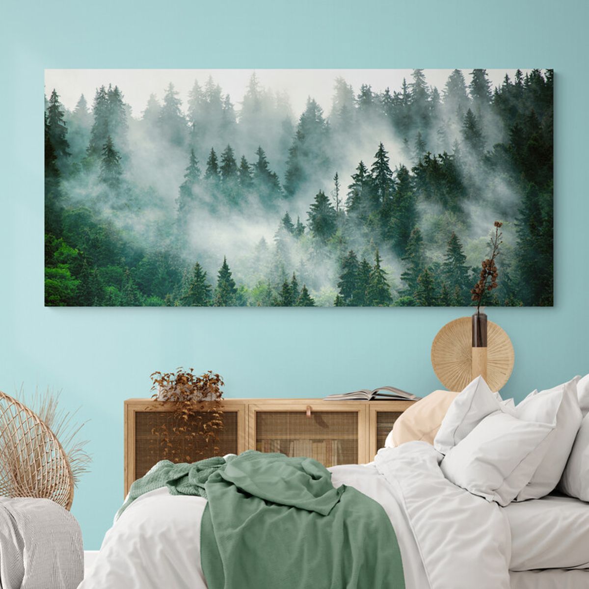 TAYRONA STORE - Cuadro Lienzo Para Habitaciones Arboles Bosque Verde 024 130x60cm