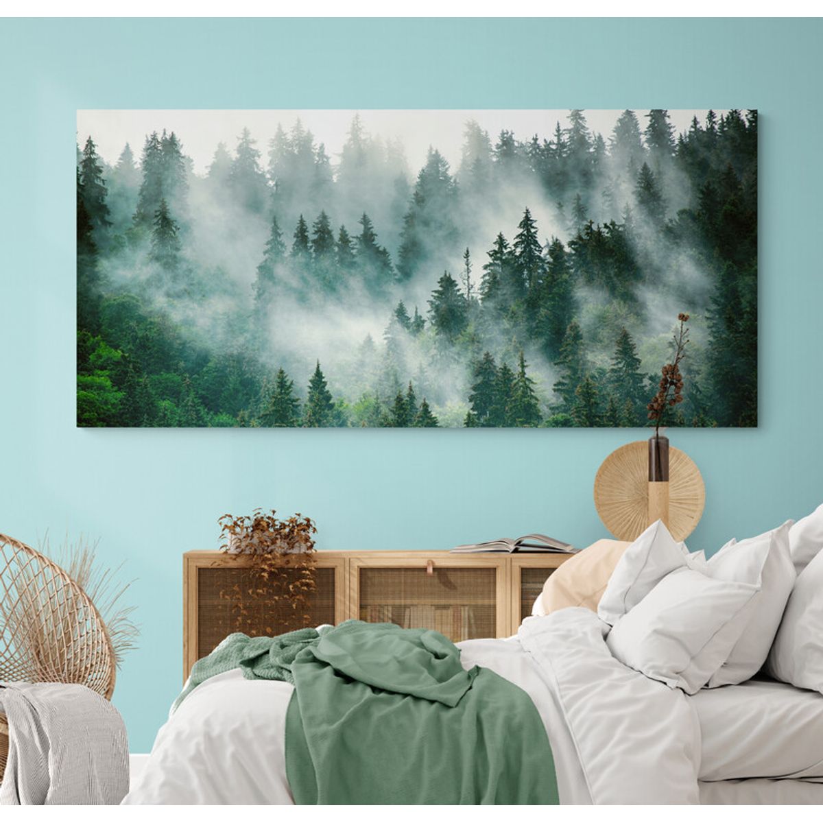 TAYRONA STORE - Cuadro Lienzo Para Habitaciones Arboles Bosque Verde 024 130x60cm