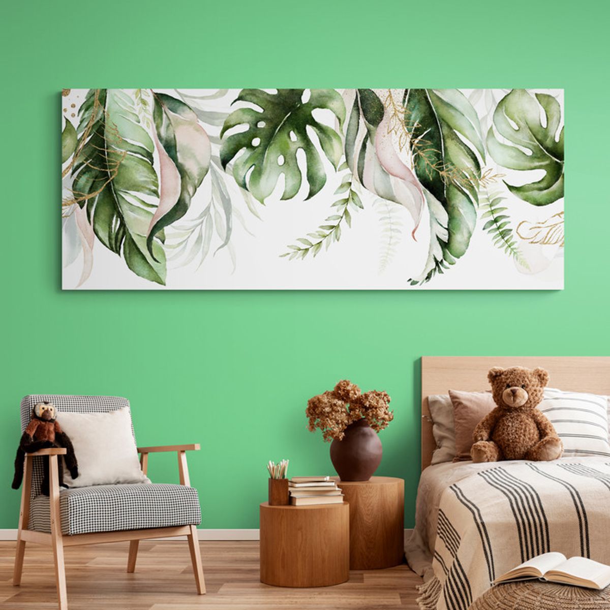 TAYRONA STORE - Cuadro En Lienzo Para Habitaciones Hojas Verde 087 125x50cm