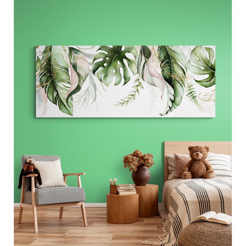 TAYRONA STORE - Cuadro En Lienzo Para Habitaciones Hojas Verde 087 125x50cm