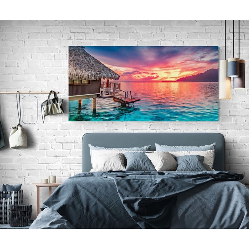 TAYRONA STORE - Cuadro En Lienzo Para Habitaciones Atardecer Playa 161 90x40cm