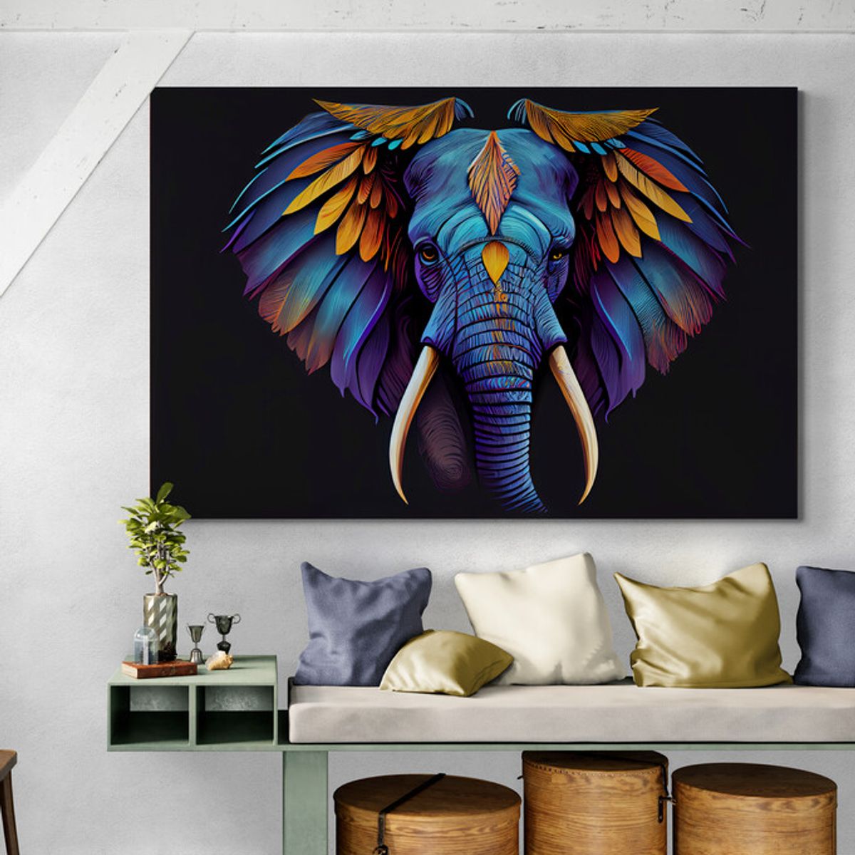 TAYRONA STORE - Cuadro En Lienzo Para Habitaciones Elefantes 312 50x35cm