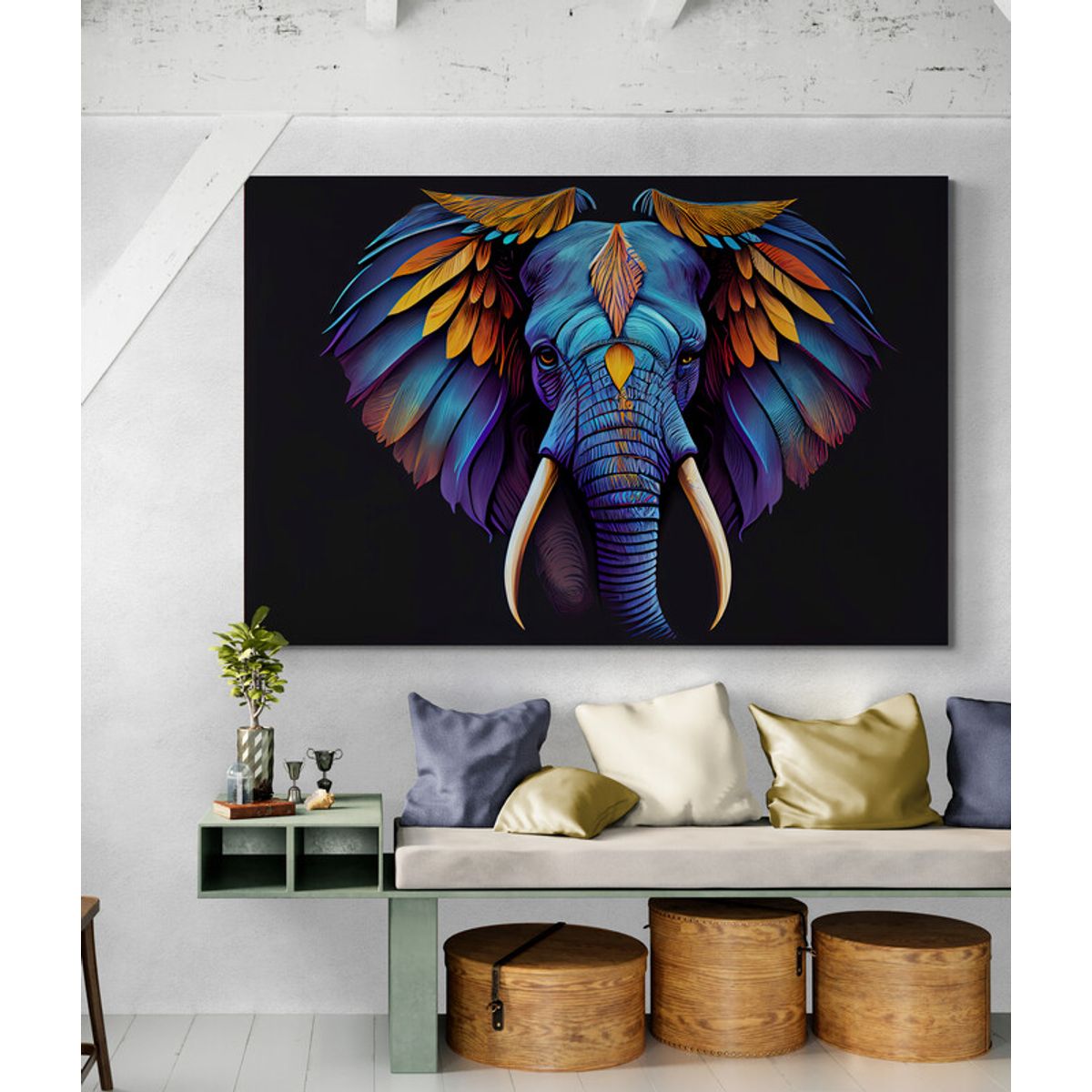 TAYRONA STORE - Cuadro En Lienzo Para Habitaciones Elefantes 312 50x35cm