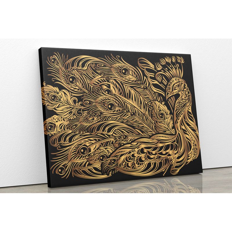 TAYRONA STORE - Cuadro En Lienzo Para Habitaciones Pavo Real Dorado 50x40cm