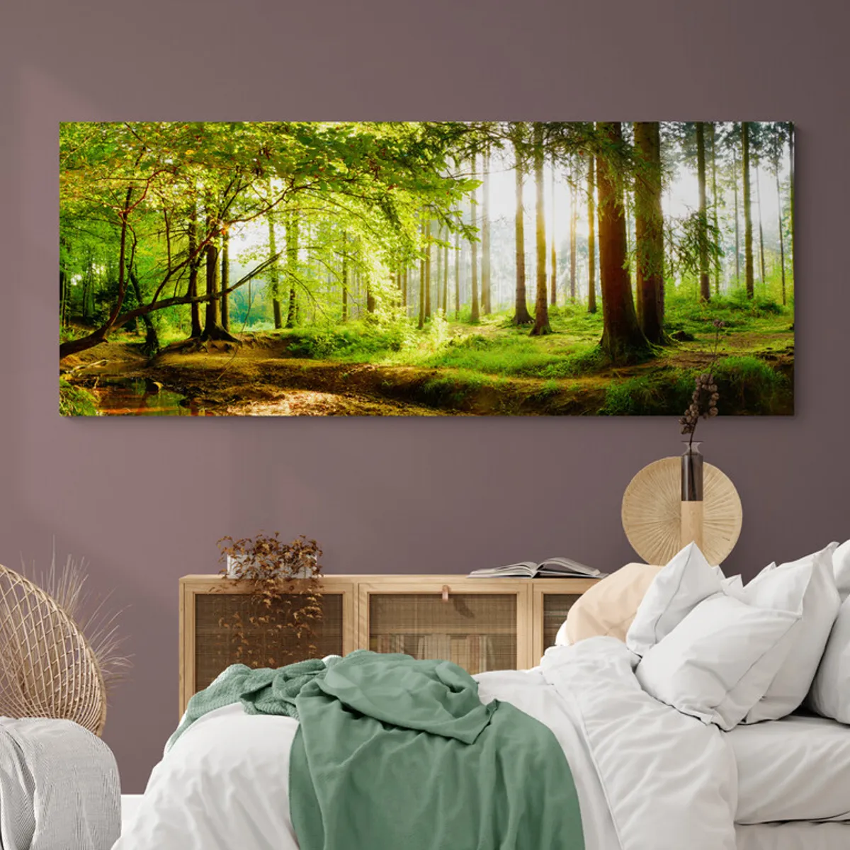 TAYRONA STORE - Cuadro En Lienzo Para Habitaciones Bosque Verde 017 125x50cm