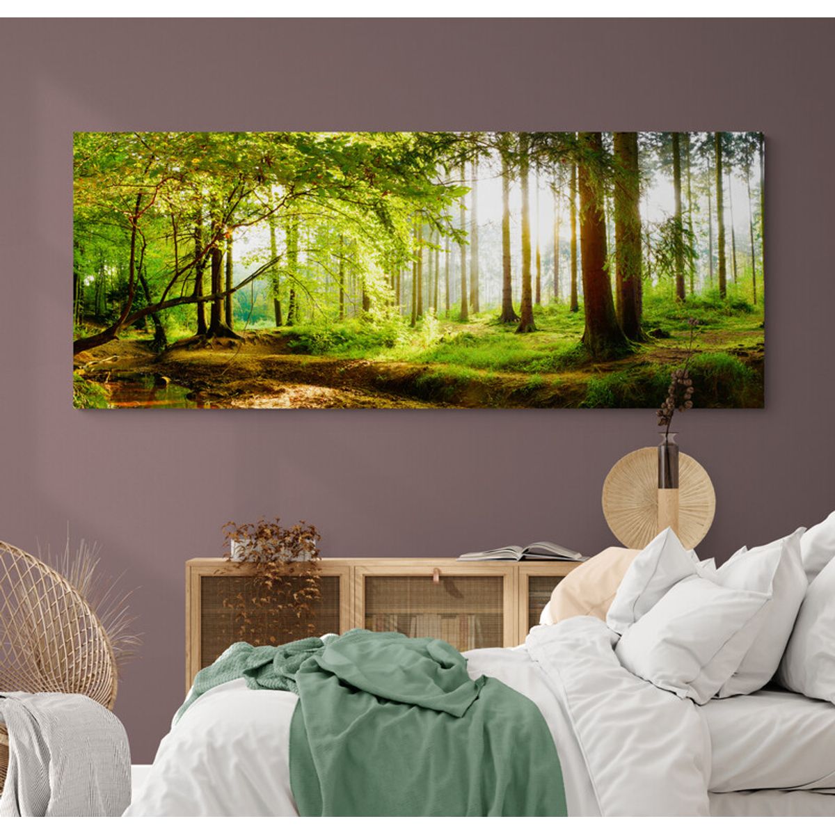 TAYRONA STORE - Cuadro En Lienzo Para Habitaciones Bosque Verde 017 125x50cm