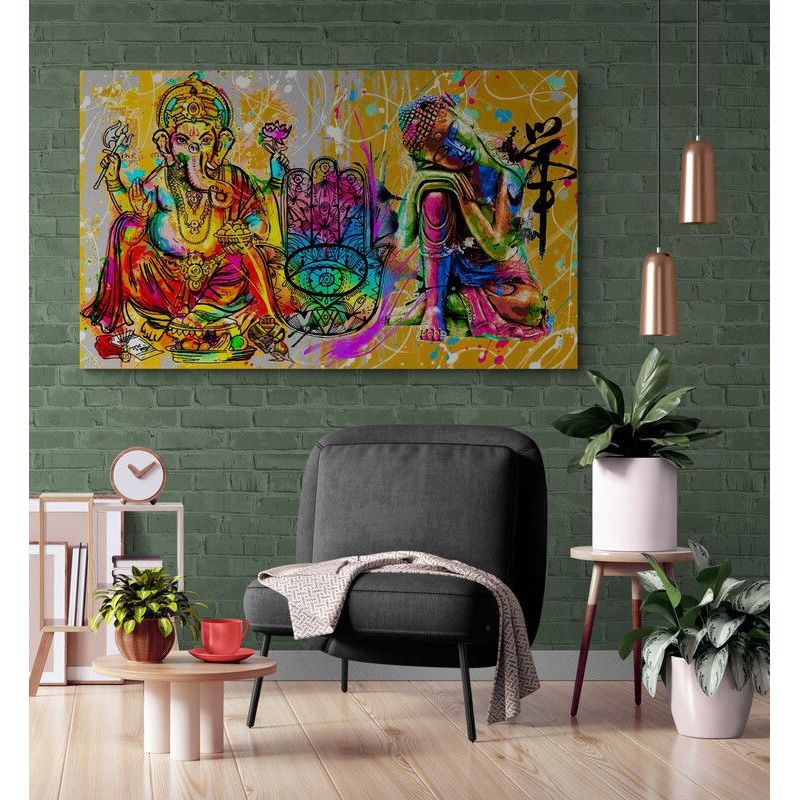 TAYRONA STORE - Cuadro En Lienzo Para Habitaciones Budda Om Y Ganesha 90x55cm