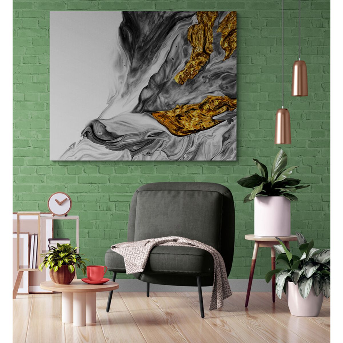 TAYRONA STORE - Cuadro Lienzo Habitacion Pintura Abstracta Oro 12 100x80cm