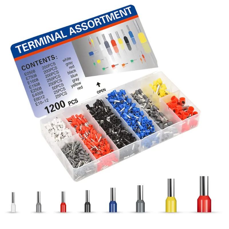 GENERICO - Kit 1200 Terminales Pin Tubular 8 Tipos Diferentes + Caja