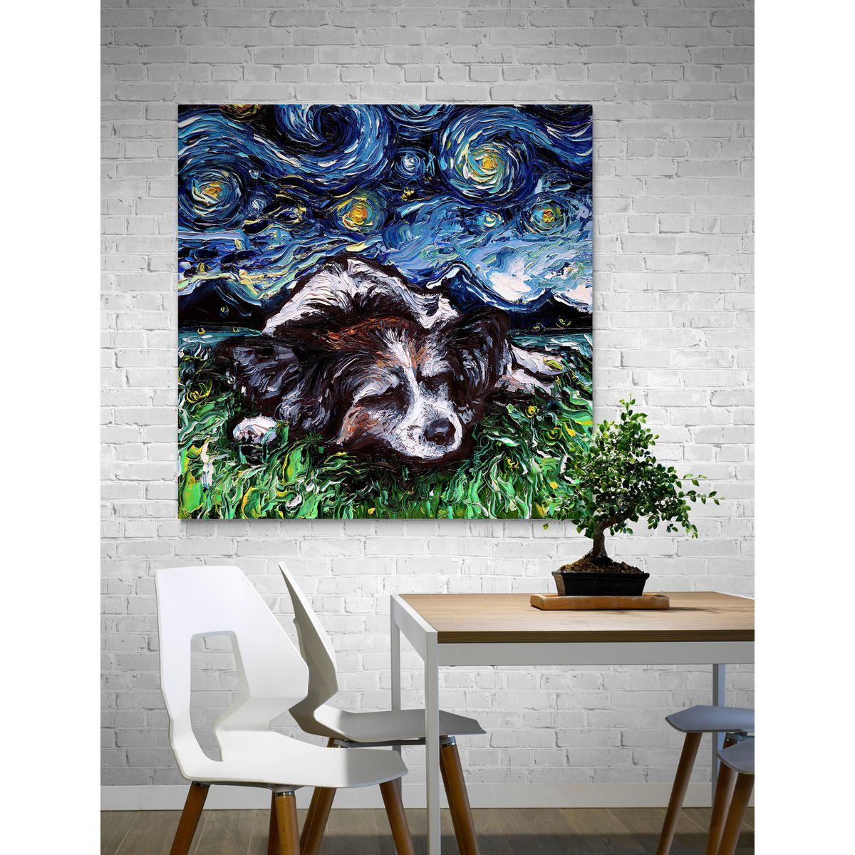 TAYRONA STORE - Cuadro Lienzo Habitacion Noche Estrellada Perro Papilion Night 50x50cm