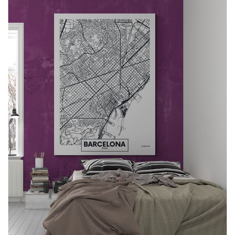 TAYRONA STORE - Cuadro En Lienzo Para Habitaciones Mapa Ciudad Barcelona 35x50cm