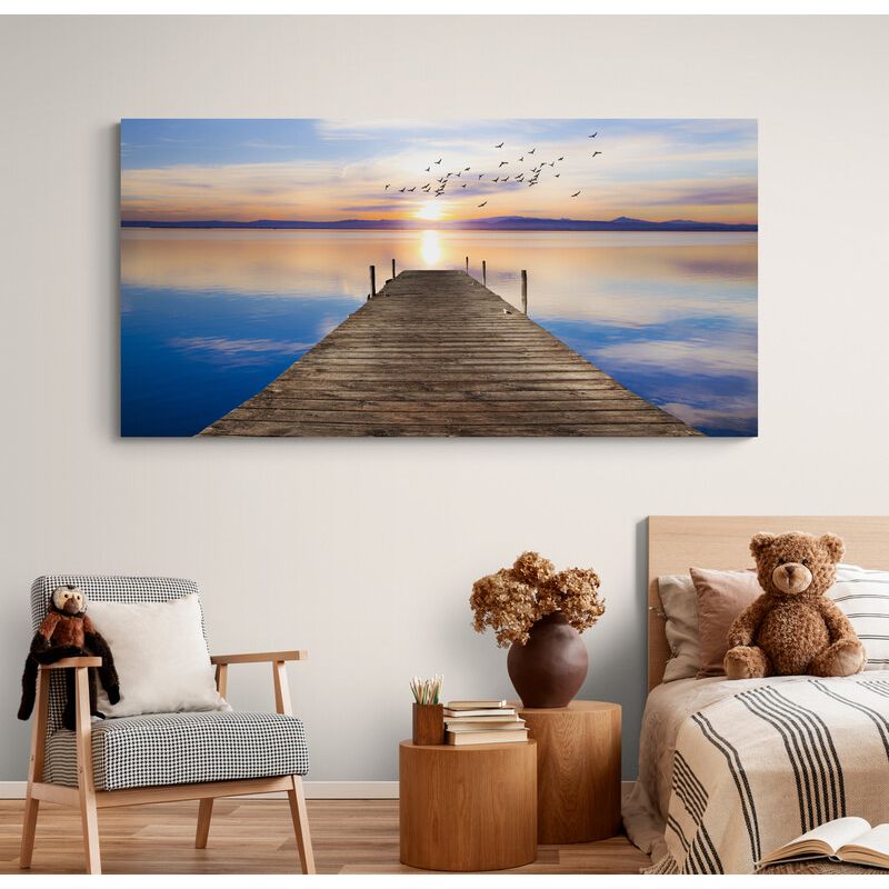TAYRONA STORE - Cuadro En Lienzo Para Habitaciones Muelle Atardecer 011 150x75cm