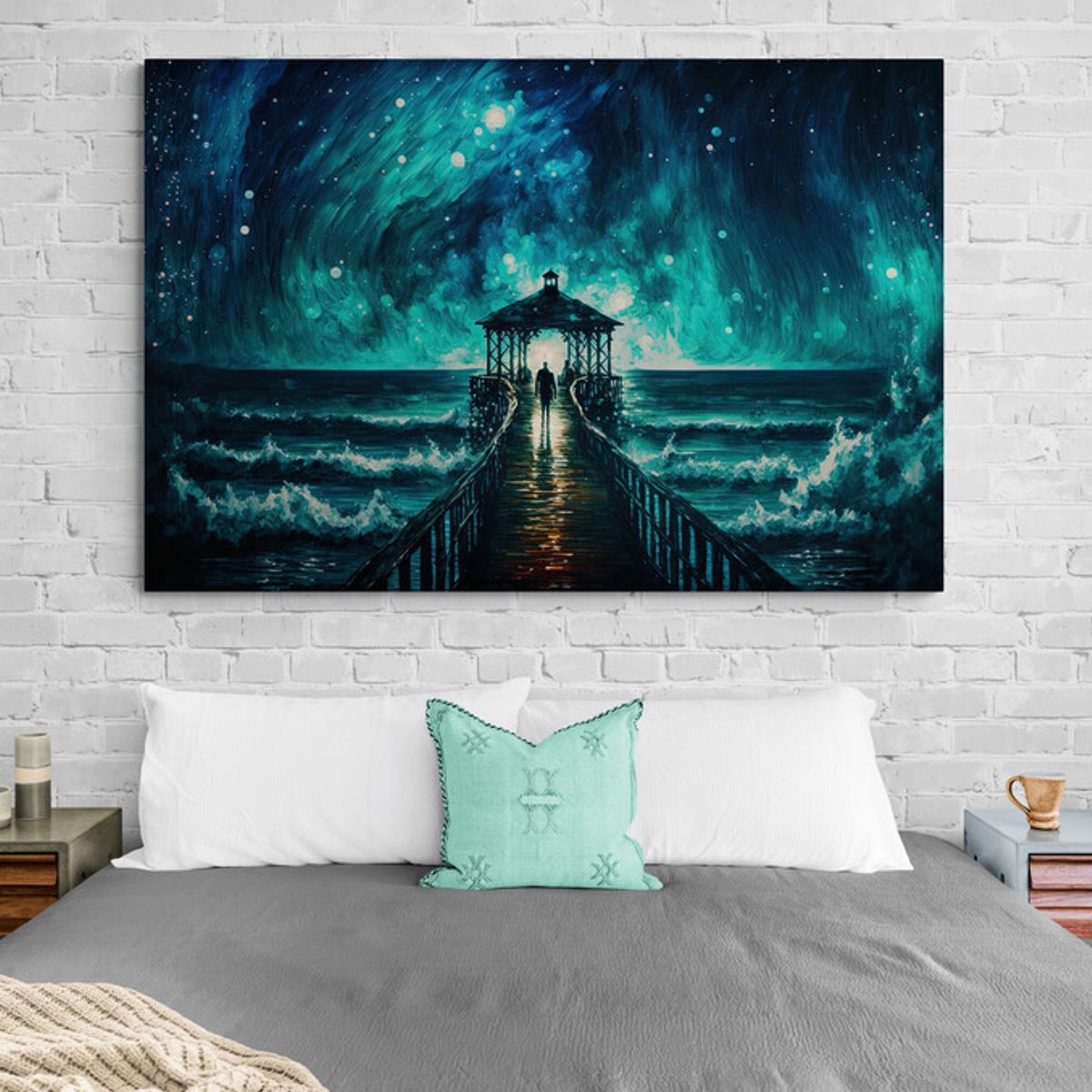 TAYRONA STORE - Cuadro Lienzo Para Habitaciones Muelle Noche Estrellada 025 150x100cm
