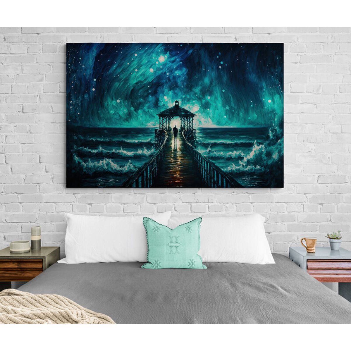 TAYRONA STORE - Cuadro Lienzo Para Habitaciones Muelle Noche Estrellada 025 150x100cm