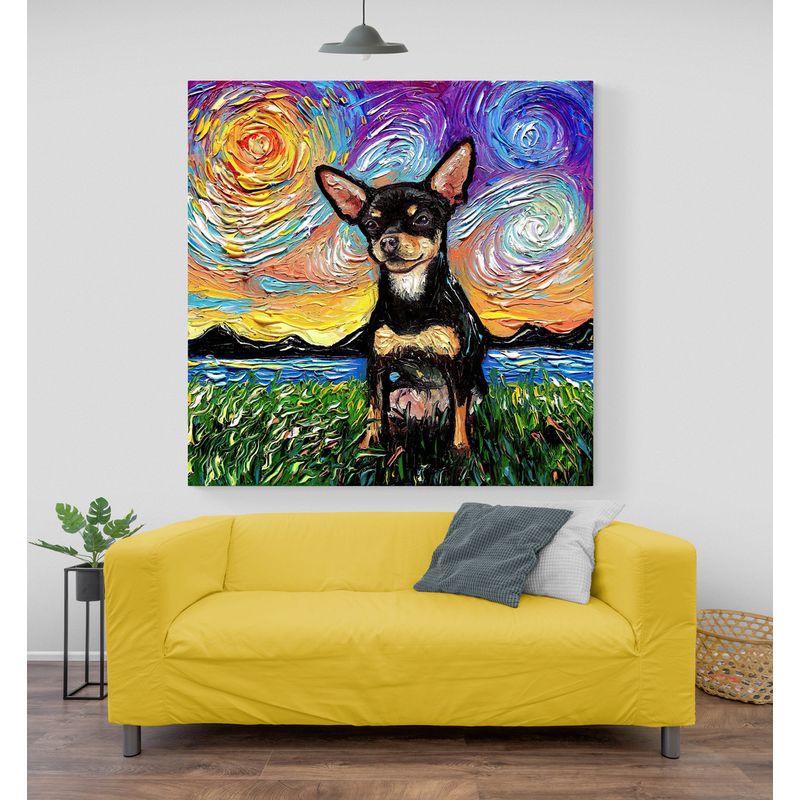 TAYRONA STORE - Cuadro Lienzo Noche Estrellada Perro Chihuahua Negro Y Fuego 02 50x50cm