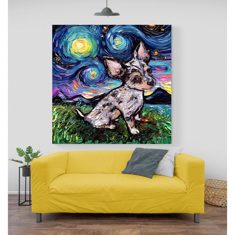 TAYRONA STORE - Cuadro Lienzo Noche Estrellada Perro Chihuahua Merle Teacup Night 70x70cm