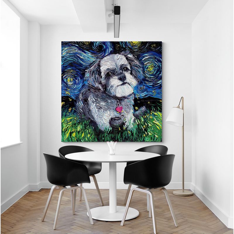 TAYRONA STORE - Cuadro Lienzo Habitacion Noche Estrellada Perro Gray Pomapoo Night 60x60cm