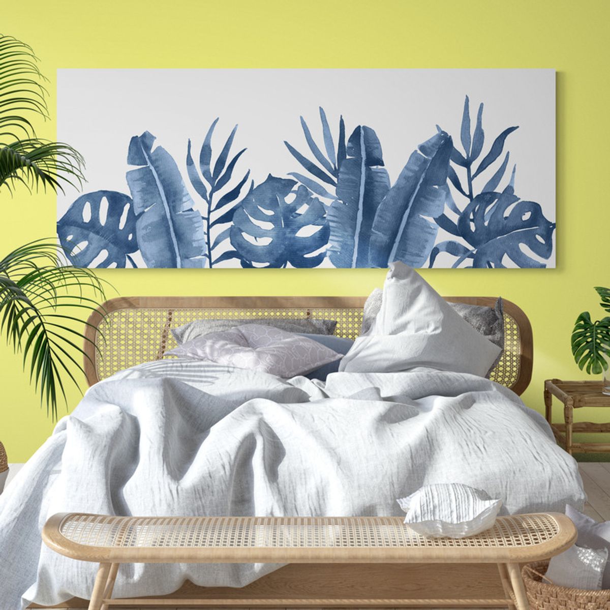 TAYRONA STORE - Cuadro En Lienzo Para Habitaciones Hojas Azules 010 175x70cm