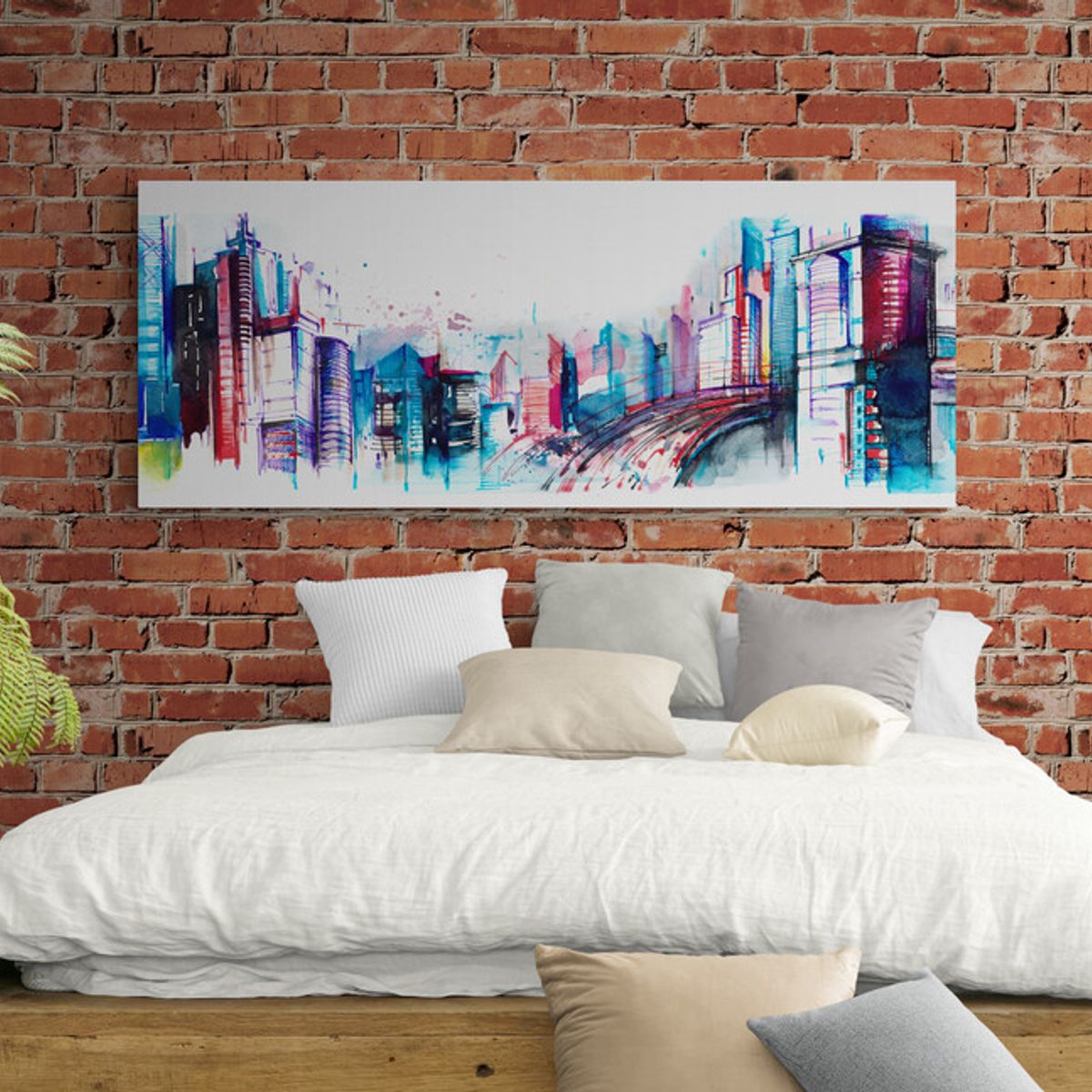 TAYRONA STORE - Cuadro Lienzo Para Habitaciones Pintura Ciudad 103 125x50cm