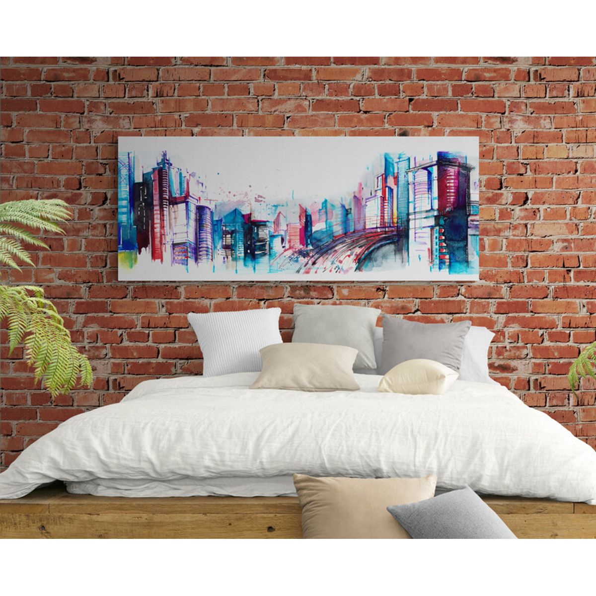 TAYRONA STORE - Cuadro Lienzo Para Habitaciones Pintura Ciudad 103 125x50cm