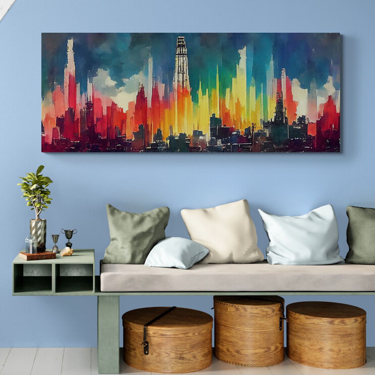 TAYRONA STORE - Cuadro Lienzo Para Habitaciones Pintura Ciudad 188 125x50cm