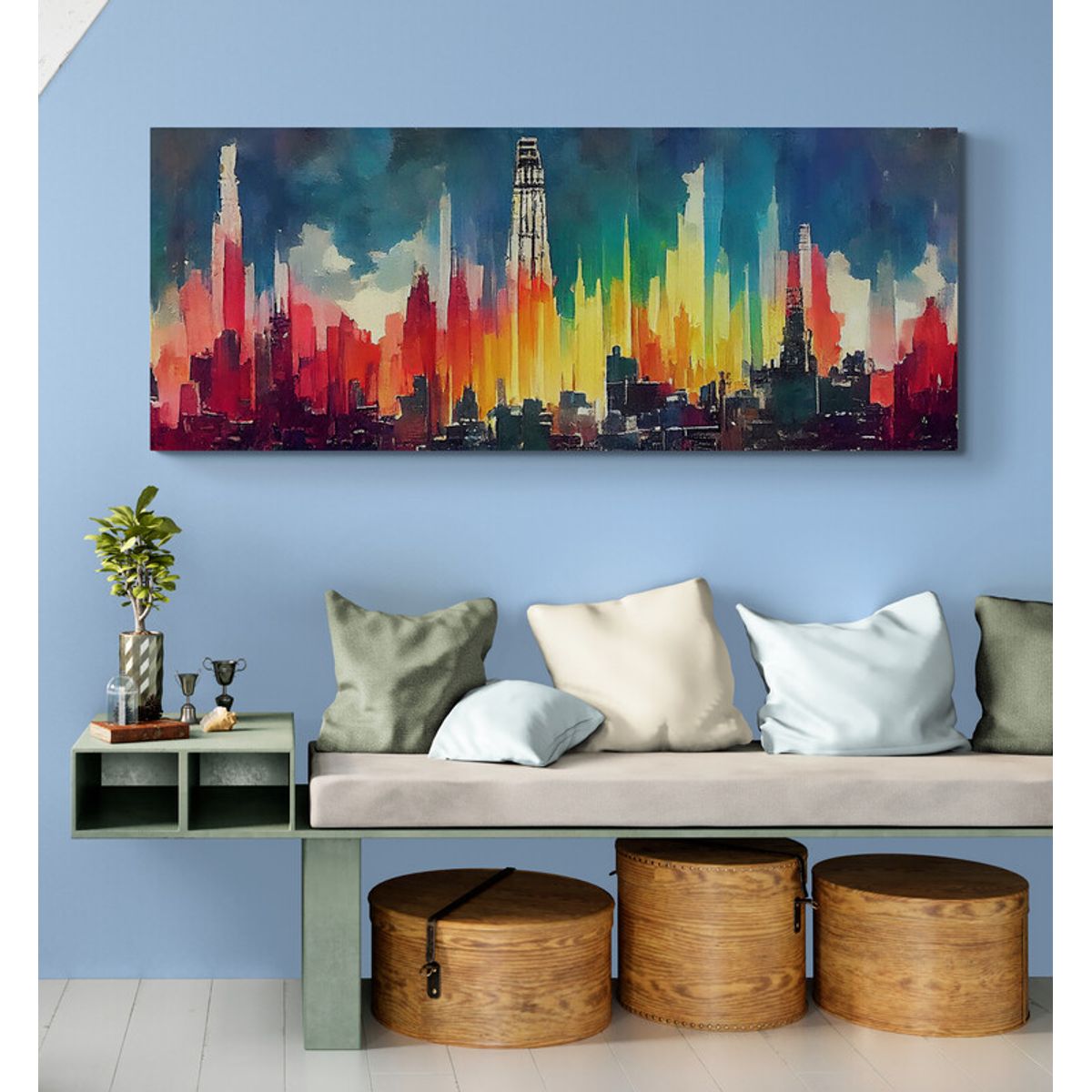 TAYRONA STORE - Cuadro Lienzo Para Habitaciones Pintura Ciudad 188 125x50cm