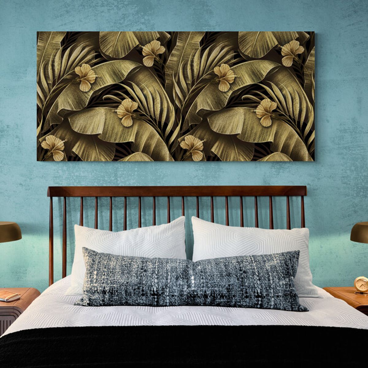 TAYRONA STORE - Cuadro Lienzo Para Habitaciones Hojas Doradas 031 110x50cm