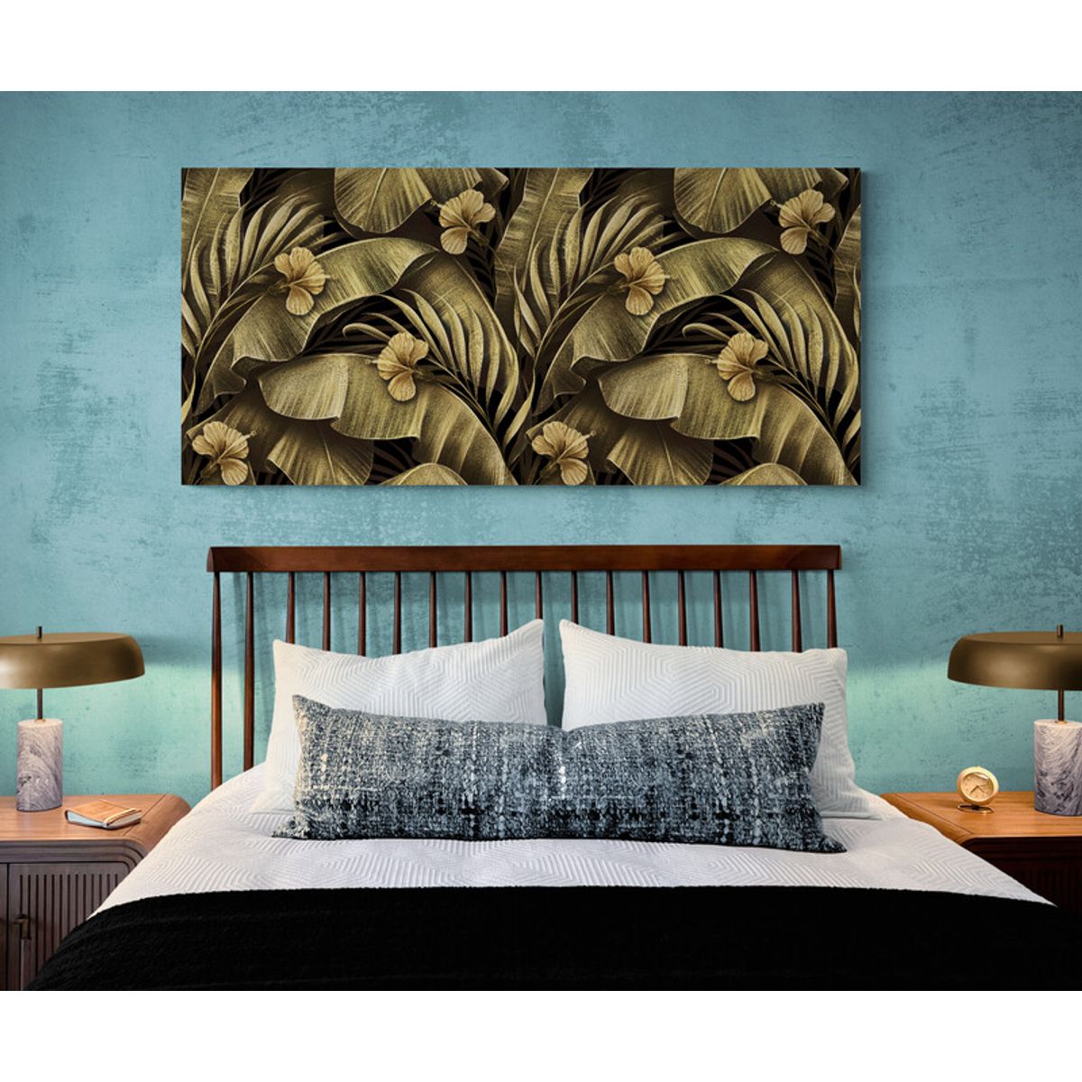 TAYRONA STORE - Cuadro Lienzo Para Habitaciones Hojas Doradas 031 110x50cm