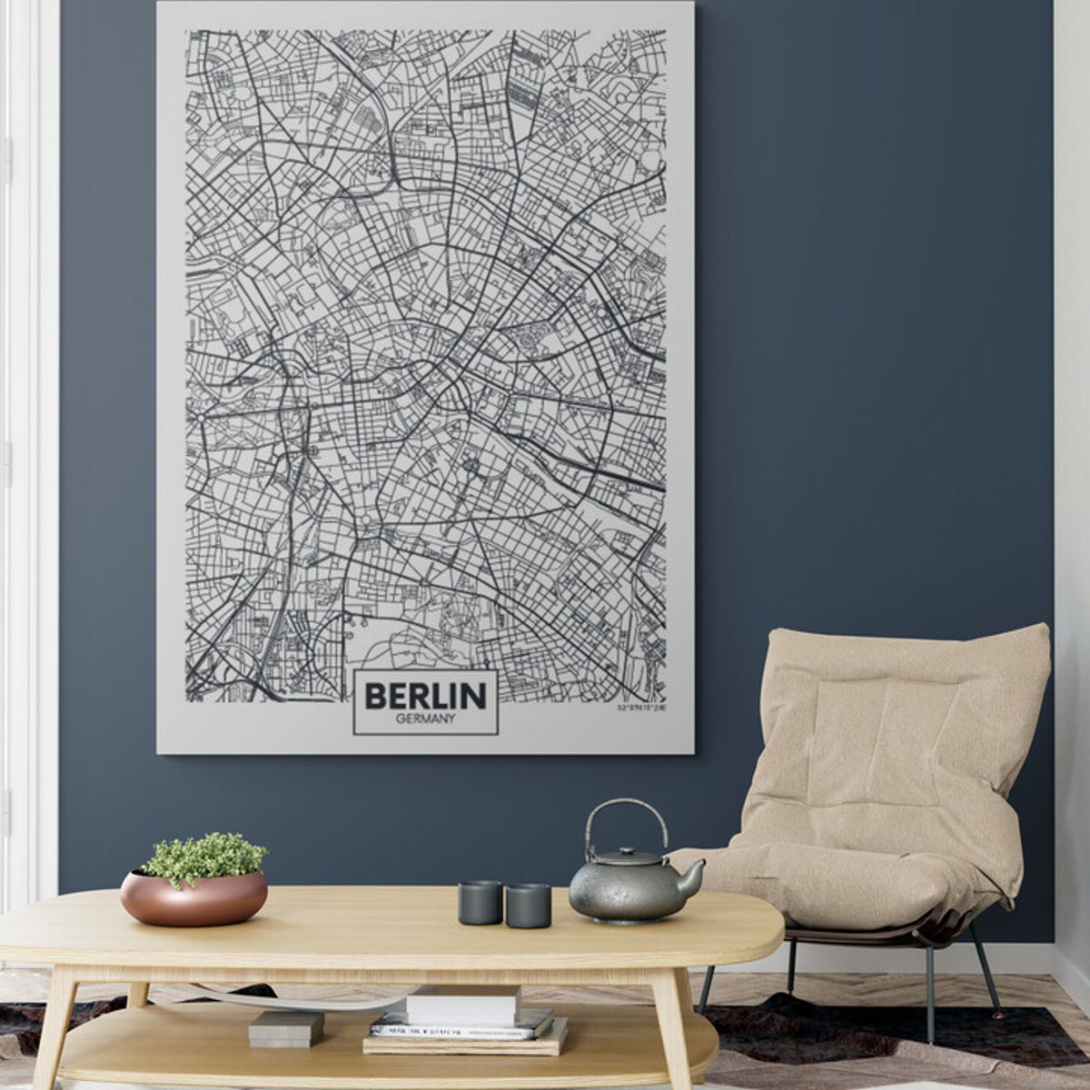 TAYRONA STORE - Cuadro En Lienzo Para Habitaciones Mapa Ciudad Berlin 50x70cm