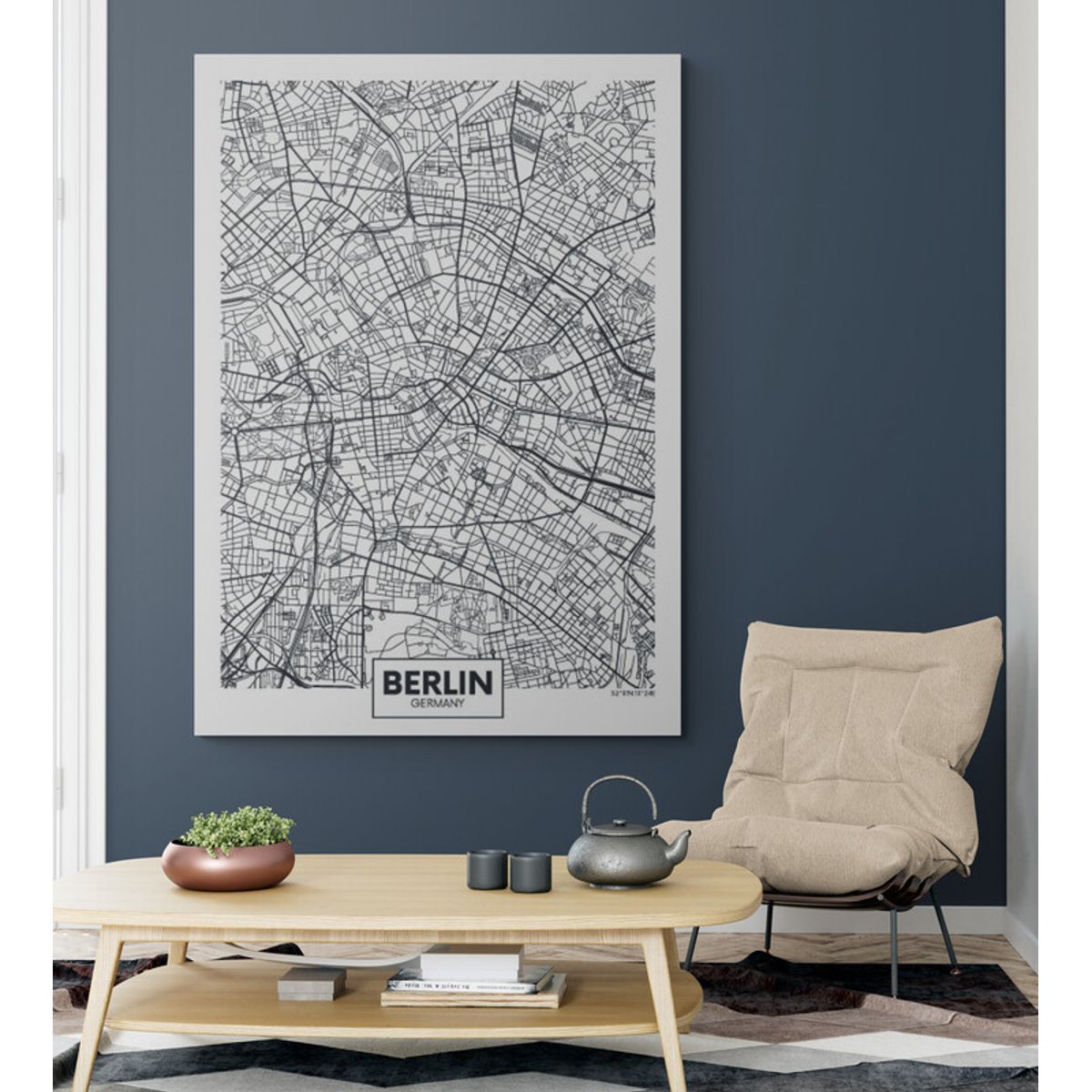 TAYRONA STORE - Cuadro En Lienzo Para Habitaciones Mapa Ciudad Berlin 50x70cm