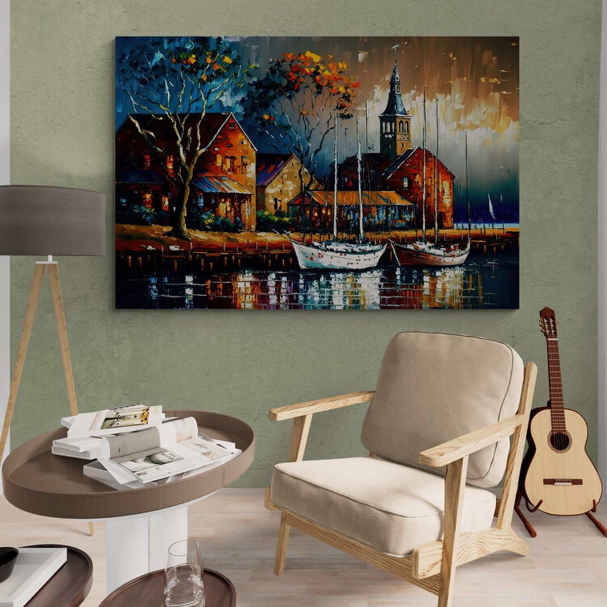 TAYRONA STORE - Cuadro En Lienzo Para Habitaciones Pintura Barcas 034 50x35cm