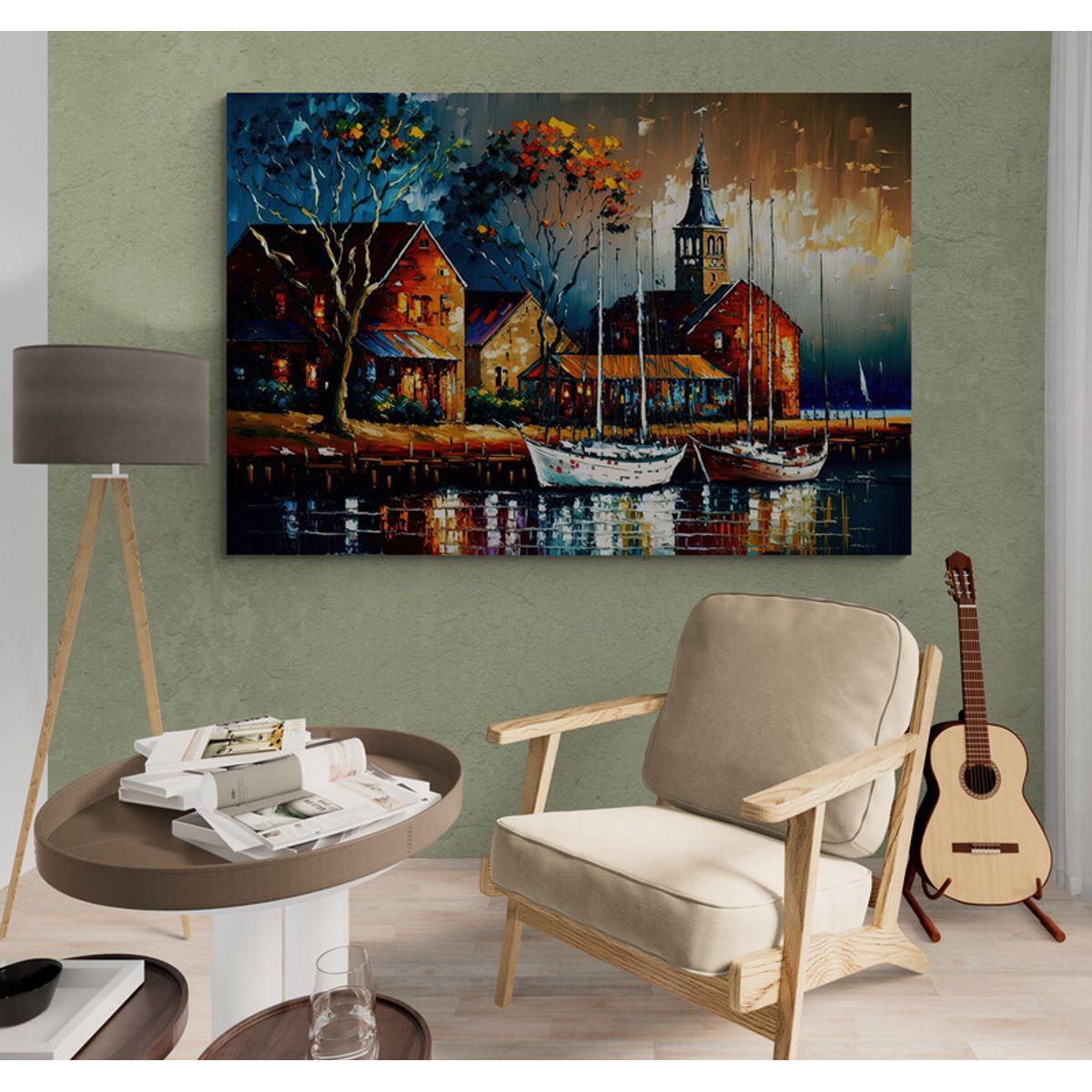 TAYRONA STORE - Cuadro En Lienzo Para Habitaciones Pintura Barcas 034 50x35cm