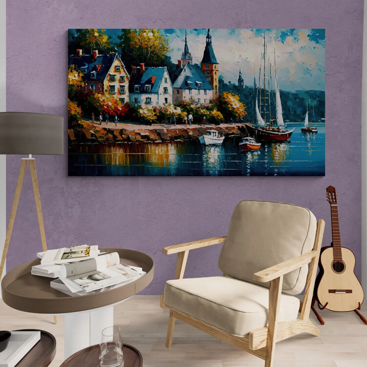 TAYRONA STORE - Cuadro En Lienzo Para Habitaciones Pintura Barcas 038 80x45cm