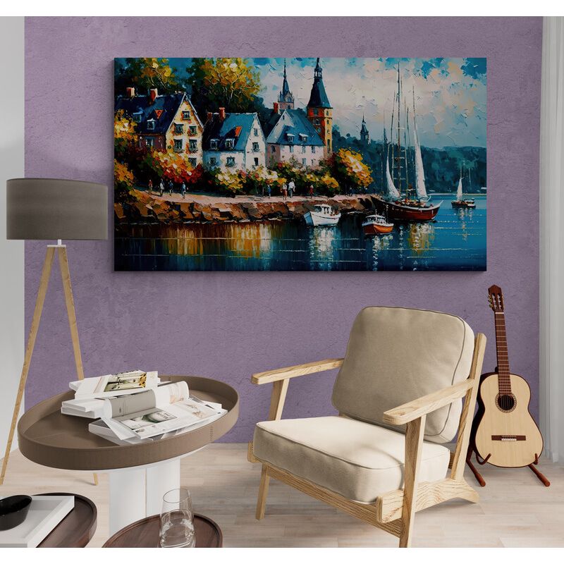 TAYRONA STORE - Cuadro En Lienzo Para Habitaciones Pintura Barcas 038 80x45cm